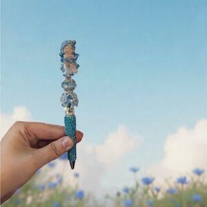 Blue Beaded Pen with Figurine Top